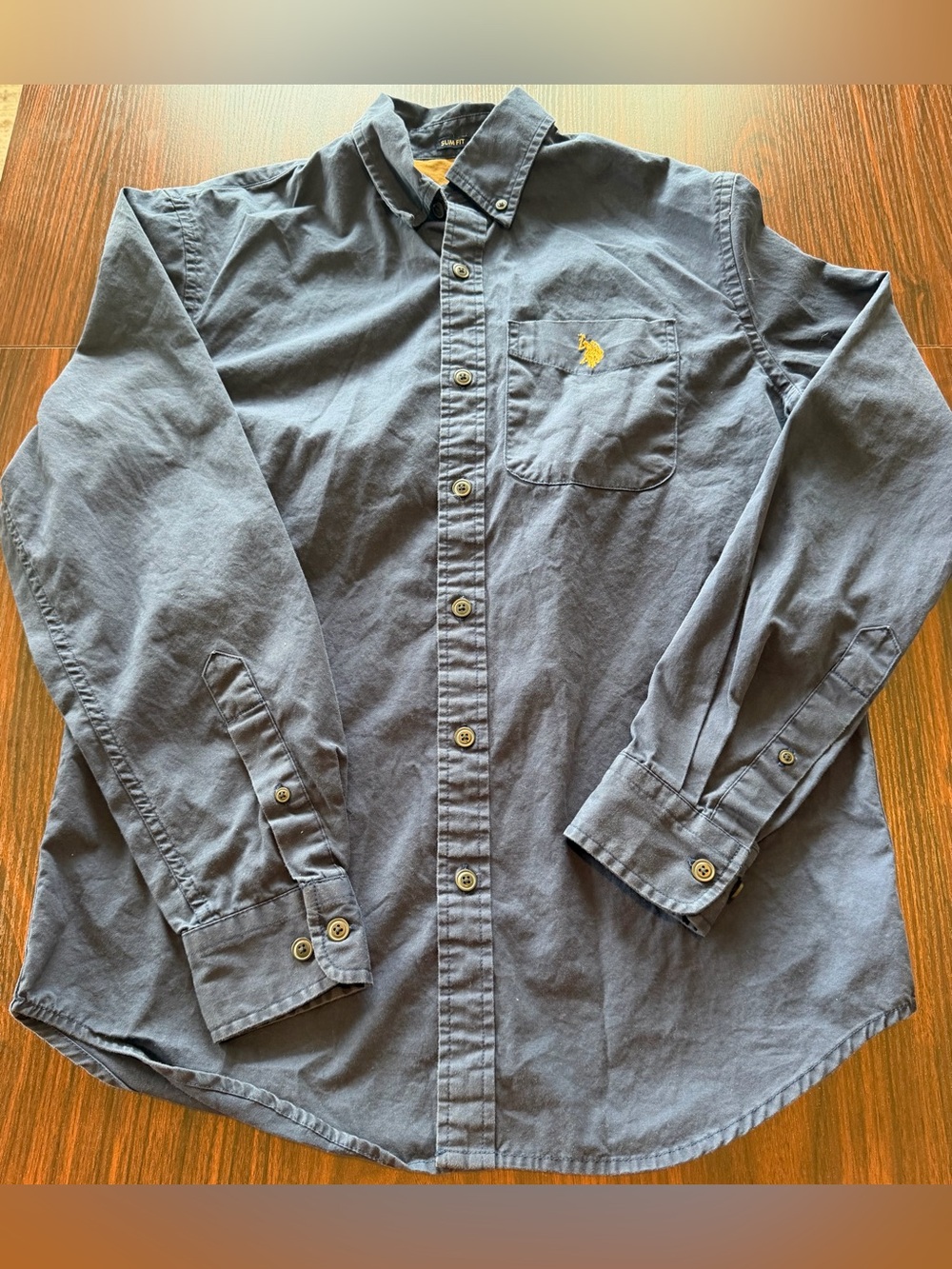 US Polo Assn Mens Slim Fit Button Down Shirt Navy Blue Long Sleeve Cotton Size S
